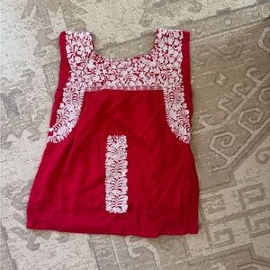 Embroidered Red Sleeveless Blouse